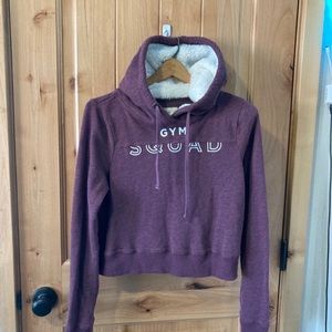 Burgundy hollister cropped hoodie